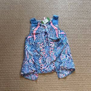 100% silk Lilly Pulitzer Blue and Pink Mosaic Print Sleeveless Top